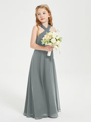 Robes de Demoiselles d'Honneur Junior Longues à Décolleté Grec Gris Acier