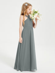 Robes de Demoiselles d'Honneur Junior Longues à Décolleté Grec Gris Acier