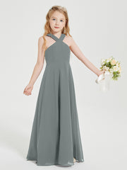 Robes de Demoiselles d'Honneur Junior Longues à Décolleté Grec Gris Acier