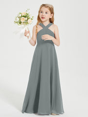 Robes de Demoiselles d'Honneur Junior Longues à Décolleté Grec Gris Acier
