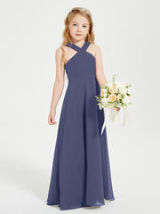 Robes de Demoiselles d'Honneur Junior Longues à Décolleté Grec Orageux