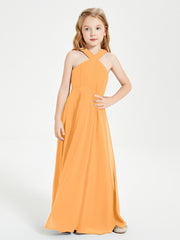 Robes de Demoiselles d'Honneur Junior Longues à Décolleté Grec Mandarine