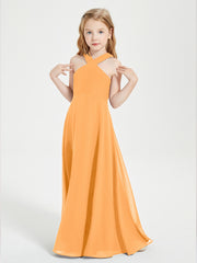 Robes de Demoiselles d'Honneur Junior Longues à Décolleté Grec Mandarine