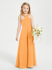 Robes de Demoiselles d'Honneur Junior Longues à Décolleté Grec Mandarine