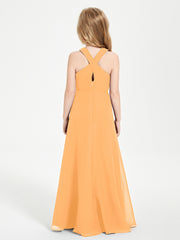Robes de Demoiselles d'Honneur Junior Longues à Décolleté Grec Mandarine