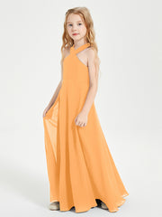 Robes de Demoiselles d'Honneur Junior Longues à Décolleté Grec Mandarine