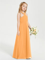 Robes de Demoiselles d'Honneur Junior Longues à Décolleté Grec Mandarine