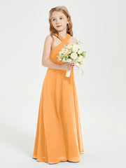 Robes de Demoiselles d'Honneur Junior Longues à Décolleté Grec Mandarine