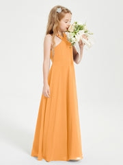 Robes de Demoiselles d'Honneur Junior Longues à Décolleté Grec Mandarine