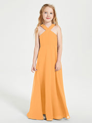 Robes de Demoiselles d'Honneur Junior Longues à Décolleté Grec Mandarine