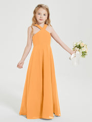 Robes de Demoiselles d'Honneur Junior Longues à Décolleté Grec Mandarine