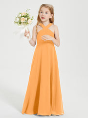 Robes de Demoiselles d'Honneur Junior Longues à Décolleté Grec Mandarine