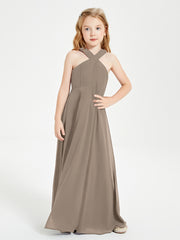 Robes de Demoiselles d'Honneur Junior Longues à Décolleté Grec Taupe