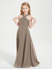 Robes de Demoiselles d'Honneur Junior Longues à Décolleté Grec Taupe