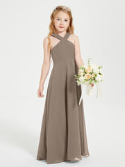 Robes de Demoiselles d'Honneur Junior Longues à Décolleté Grec Taupe