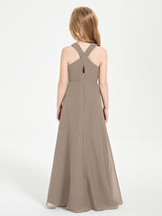 Robes de Demoiselles d'Honneur Junior Longues à Décolleté Grec Taupe