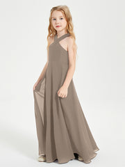 Robes de Demoiselles d'Honneur Junior Longues à Décolleté Grec Taupe