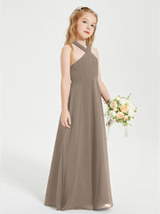 Robes de Demoiselles d'Honneur Junior Longues à Décolleté Grec Taupe