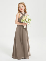 Robes de Demoiselles d'Honneur Junior Longues à Décolleté Grec Taupe