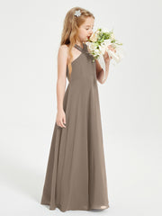 Robes de Demoiselles d'Honneur Junior Longues à Décolleté Grec Taupe