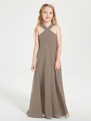 Robes de Demoiselles d'Honneur Junior Longues à Décolleté Grec Taupe