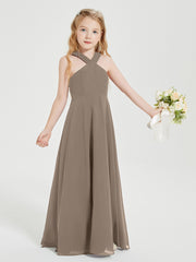 Robes de Demoiselles d'Honneur Junior Longues à Décolleté Grec Taupe