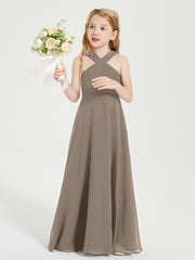 Robes de Demoiselles d'Honneur Junior Longues à Décolleté Grec Taupe