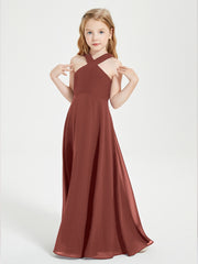 Robes de Demoiselles d'Honneur Junior Longues à Décolleté Grec Terracotta