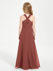 Robes de Demoiselles d'Honneur Junior Longues à Décolleté Grec Terracotta