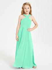 Robes de Demoiselles d'Honneur Junior Longues à Décolleté Grec Turquoise