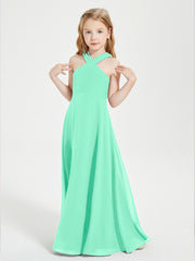 Robes de Demoiselles d'Honneur Junior Longues à Décolleté Grec Turquoise