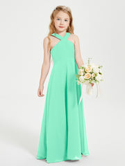 Robes de Demoiselles d'Honneur Junior Longues à Décolleté Grec Turquoise