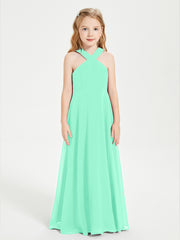 Robes de Demoiselles d'Honneur Junior Longues à Décolleté Grec Turquoise