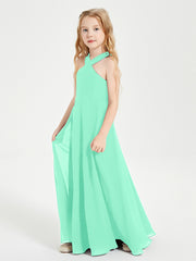 Robes de Demoiselles d'Honneur Junior Longues à Décolleté Grec Turquoise