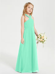 Robes de Demoiselles d'Honneur Junior Longues à Décolleté Grec Turquoise