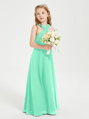 Robes de Demoiselles d'Honneur Junior Longues à Décolleté Grec Turquoise