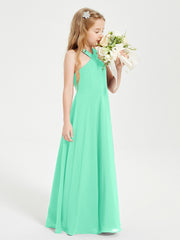 Robes de Demoiselles d'Honneur Junior Longues à Décolleté Grec Turquoise