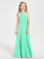 Robes de Demoiselles d'Honneur Junior Longues à Décolleté Grec Turquoise