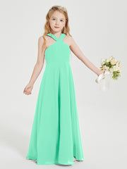 Robes de Demoiselles d'Honneur Junior Longues à Décolleté Grec Turquoise