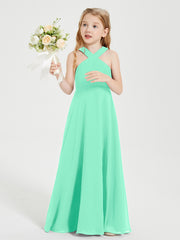 Robes de Demoiselles d'Honneur Junior Longues à Décolleté Grec Turquoise