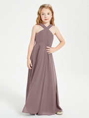 Robes de Demoiselles d'Honneur Junior Longues à Décolleté Grec Vintage Mauve