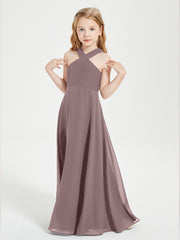Robes de Demoiselles d'Honneur Junior Longues à Décolleté Grec Vintage Mauve