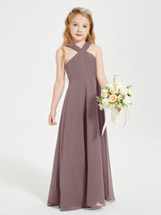 Robes de Demoiselles d'Honneur Junior Longues à Décolleté Grec Vintage Mauve