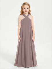 Robes de Demoiselles d'Honneur Junior Longues à Décolleté Grec Vintage Mauve