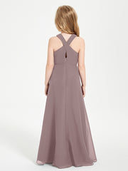 Robes de Demoiselles d'Honneur Junior Longues à Décolleté Grec Vintage Mauve