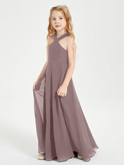 Robes de Demoiselles d'Honneur Junior Longues à Décolleté Grec Vintage Mauve