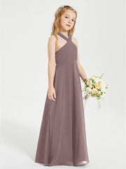 Robes de Demoiselles d'Honneur Junior Longues à Décolleté Grec Vintage Mauve