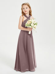 Robes de Demoiselles d'Honneur Junior Longues à Décolleté Grec Vintage Mauve
