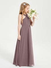 Robes de Demoiselles d'Honneur Junior Longues à Décolleté Grec Vintage Mauve