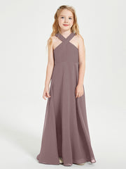 Robes de Demoiselles d'Honneur Junior Longues à Décolleté Grec Vintage Mauve
